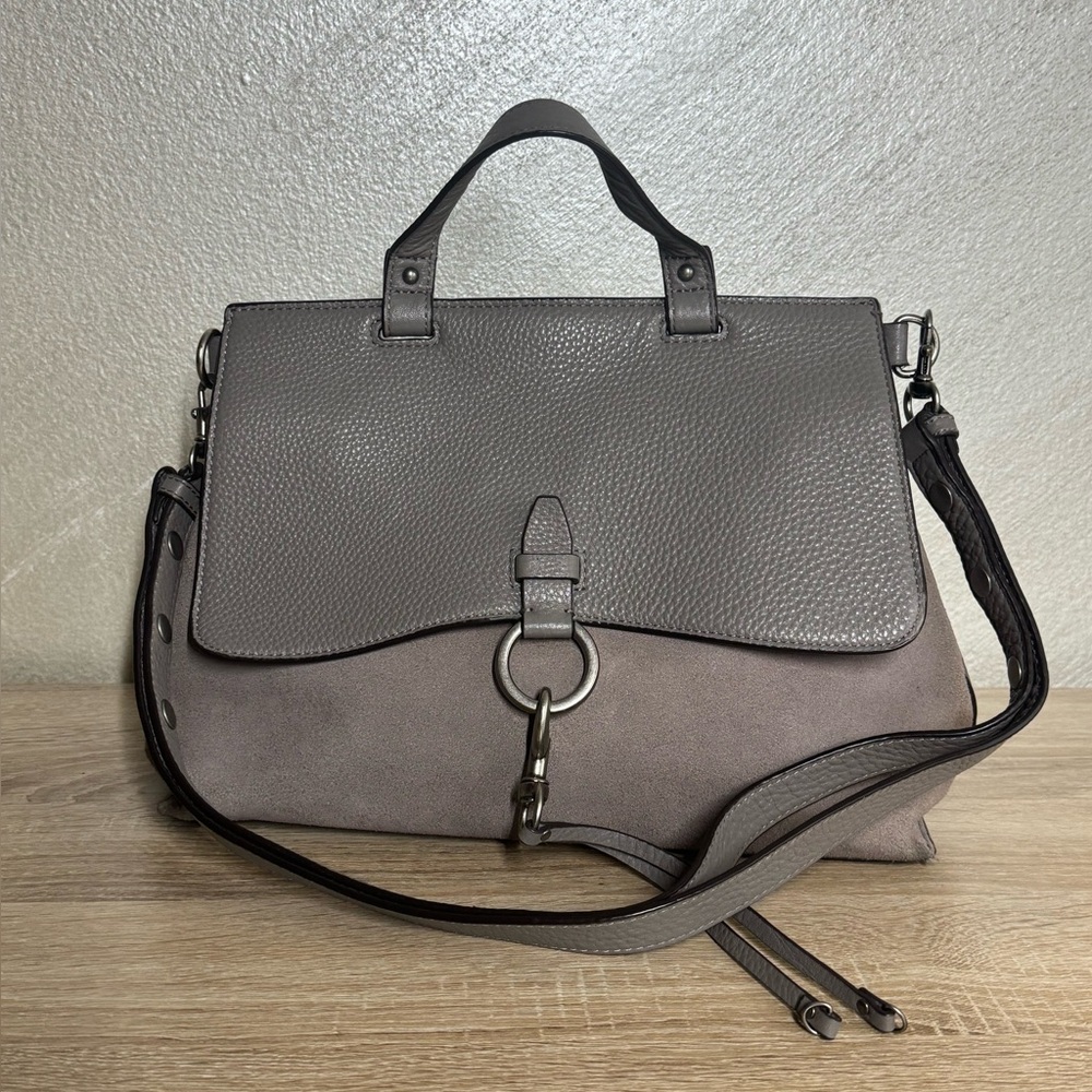 Rebecca Minkoff Medium Keith Grey Suede /Leather Satchel Handbag Shoulder Bag - Picture 1 of 16